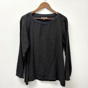 FLAX Long Sleeve Linen Tunic Shirt Black S